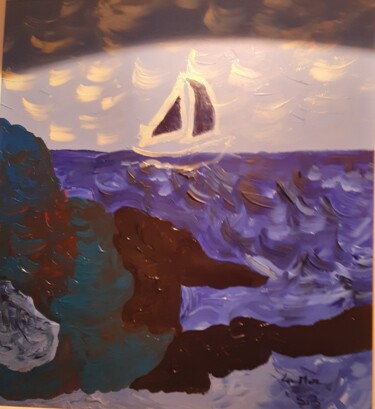 Painting titled "La mer" by Balavoine Sophie, Original Artwork, Acrylic Mounted on Cardboard