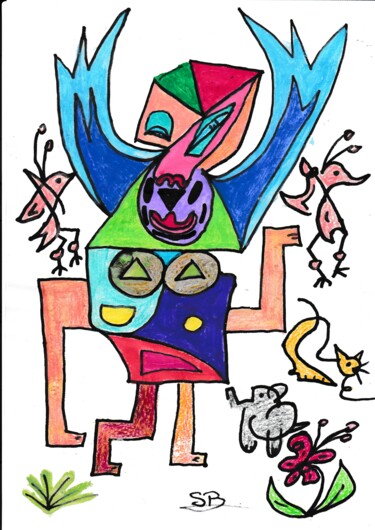 Pintura titulada "singe multicolore" por Balavoine Sophie, Obra de arte original, Tinta
