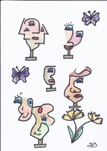 绘画 标题为“figurines imaginair…” 由Balavoine Sophie, 原创艺术品, 粉彩