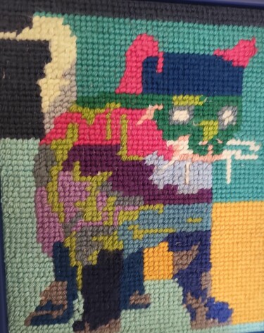 Textielkunst getiteld "Chat multicolore ca…" door Balavoine Sophie, Origineel Kunstwerk, Tapijtwerk Gemonteerd op Karton