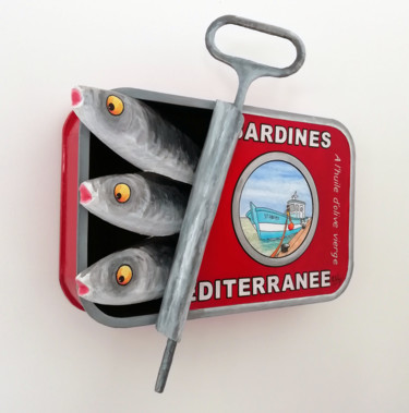 Sculpture titled "Sardines de Méditer…" by Philippe Balayn, Original Artwork, Cardboard