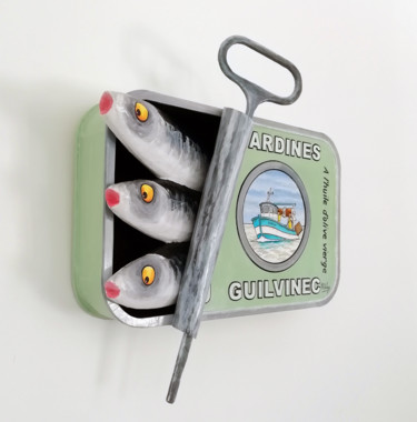 Sculpture titled "Sardines du Guilvin…" by Philippe Balayn, Original Artwork, Cardboard