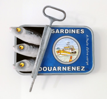 Rzeźba zatytułowany „Sardines de Douarne…” autorstwa Philippe Balayn, Oryginalna praca, Karton