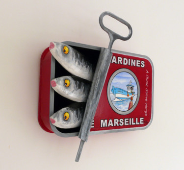 Escultura intitulada "Sardines de Marseil…" por Philippe Balayn, Obras de arte originais, Papel machê