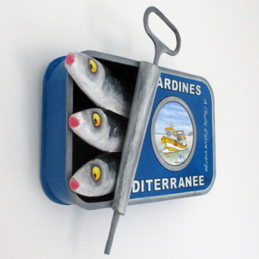 Escultura intitulada "Conserve de sardine…" por Philippe Balayn, Obras de arte originais, Papel machê