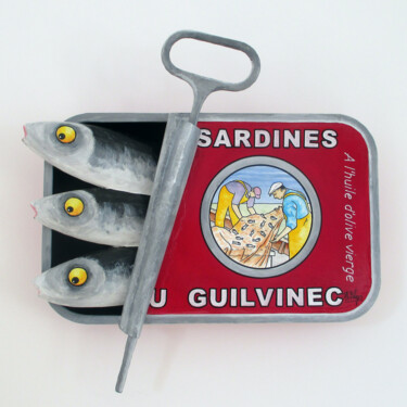 Скульптура под названием "Sardines du Guilvin…" - Philippe Balayn, Подлинное произведение искусства, Папье-маше