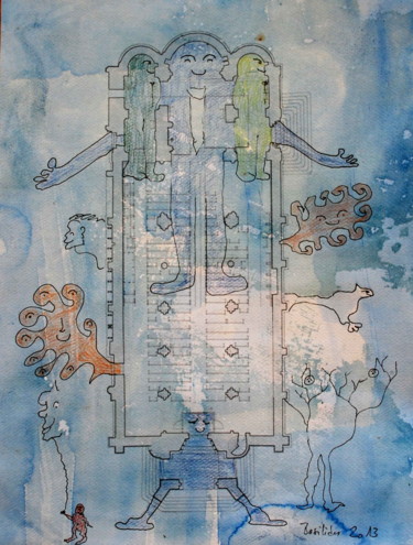 Peinture intitulée "La Collégiale de Ne…" par Valentin, Œuvre d'art originale, Aquarelle
