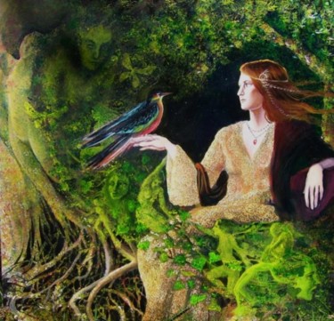 Painting titled "Bird Goddess" by Emily Balivet, Original Artwork, Oil