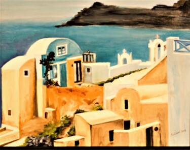 "Santorini" başlıklı Tablo Mihai Murgulescu tarafından, Orijinal sanat, Akrilik Ahşap Sedye çerçevesi üzerine monte edilmiş
