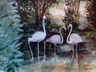Painting titled "Фламинго" by Tatyana Chuprina, Original Artwork, Watercolor