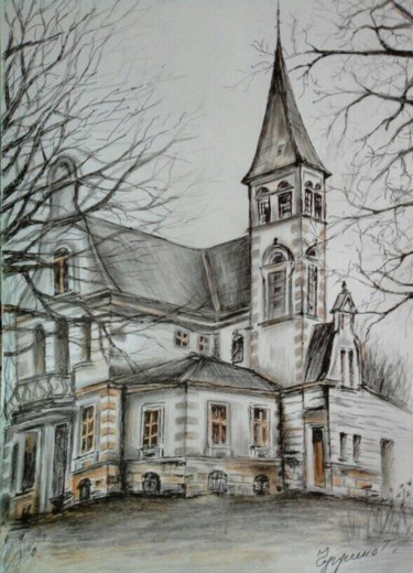 Картина под названием "Старый дом" - Tatyana Chuprina, Подлинное произведение искусства, Гелевая ручка