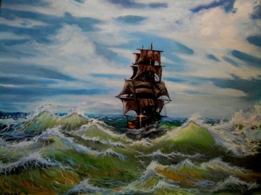 Painting titled ""Морской пейзаж"." by Tatyana Chuprina, Original Artwork, Oil