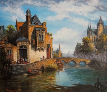 Painting titled "Amsterdam" by Tatyana Chuprina, Original Artwork, Oil Mounted on Wood Stretcher frame