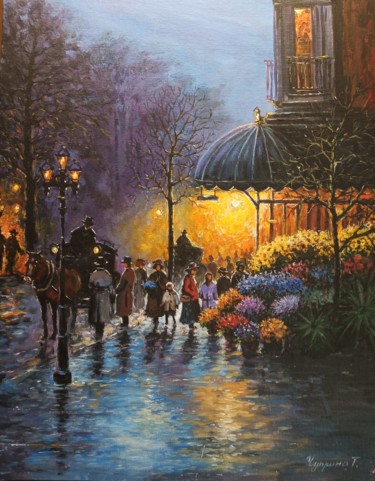 Цветочный магазин на углу улицы Pintura titulada "Цветочный магазин н…" por Tatyana Chuprina, Obra de arte original, Acrílico
