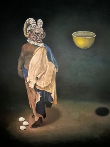 Pintura intitulada "TALLE THE MASQUERADE" por Bamazi Talle, Obras de arte originais, Óleo Montado em Armação em madeira