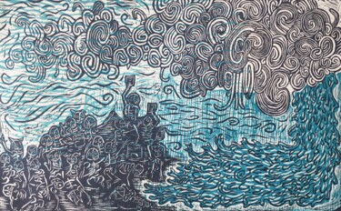 Gravures & estampes intitulée "Esperando las aguas" par Bandinsky, Œuvre d'art originale, Linogravures