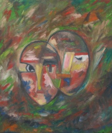 Painting titled "les masques" by Houbaba, Original Artwork, Oil