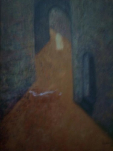 Painting titled "porte bleue" by Houbaba, Original Artwork, Oil