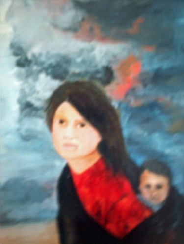 Peinture intitulée "la mère et son enfa…" par Houbaba, Œuvre d'art originale, Huile