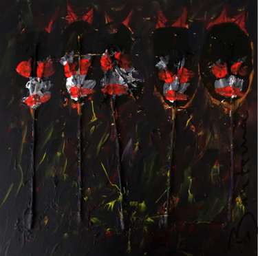 Peinture intitulée "Masques de la forêt" par Bantema, Œuvre d'art originale, Acrylique