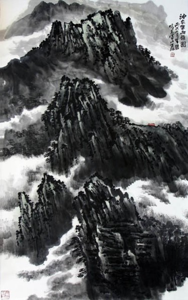 绘画 标题为“刘万林中国山水画5” 由半影老人, 原创艺术品