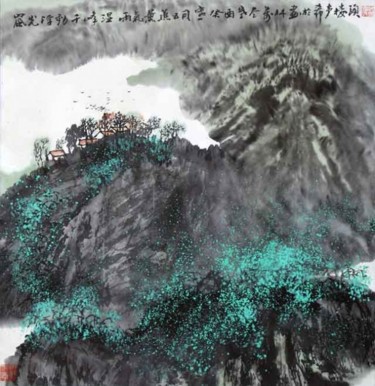 Pintura intitulada "刘万林中国山水画45" por Ban Ying Lao Ren, Obras de arte originais