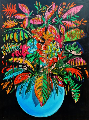Malerei mit dem Titel "Bouquet a tutiplen" von Baptiste Laurent, Original-Kunstwerk, Acryl