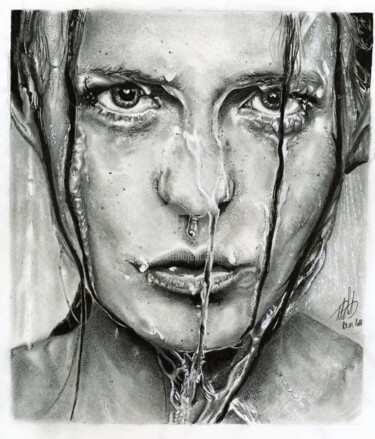 Tekening getiteld "On the Shower" door Baptiste Molard (ArtBat), Origineel Kunstwerk, Inkt