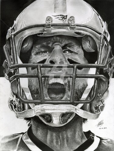 Dibujo titulada "Tom Brady" por Baptiste Molard (ArtBat), Obra de arte original, Grafito