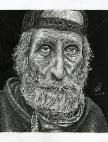 图画 标题为“Scarf and Beard” 由Baptiste Molard (ArtBat), 原创艺术品, 铅笔