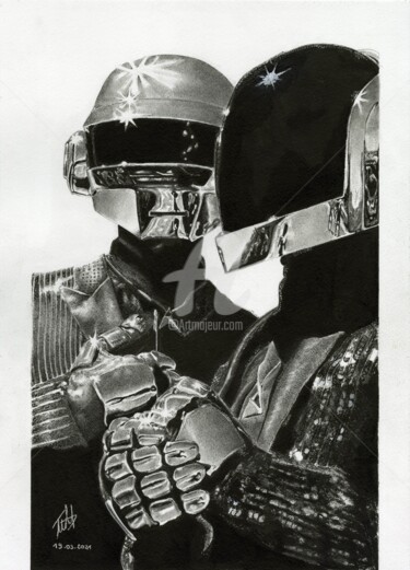 Рисунок под названием "Daft Punk" - Baptiste Molard (ArtBat), Подлинное произведение искусства, Карандаш