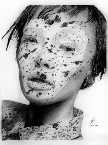 Dibujo titulada "Inked Girl" por Baptiste Molard (ArtBat), Obra de arte original, Tinta