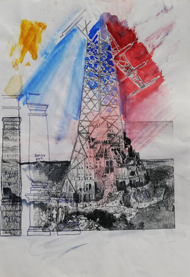 Dessin intitulée "Babel" par Baptiste Vanweydeveldt, Œuvre d'art originale, Aquarelle