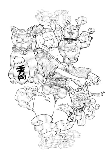 Arts numériques intitulée "Maneki-Neko Paradise" par Baptiste Roy, Œuvre d'art originale, Peinture numérique