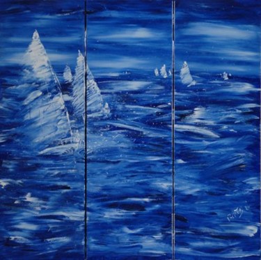 Peinture intitulée "voile bleue paravent" par Baptyste, Œuvre d'art originale