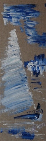 Peinture intitulée "petite voile bleue" par Baptyste, Œuvre d'art originale