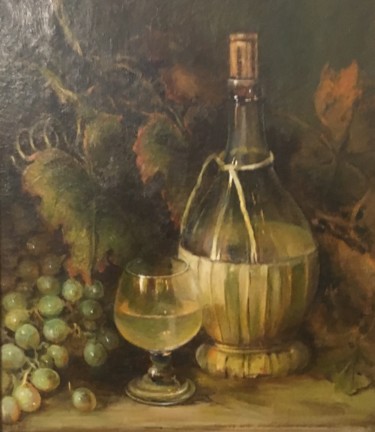 Painting titled "Натюрморт с бутылкой" by Galina Baranova, Original Artwork, Oil