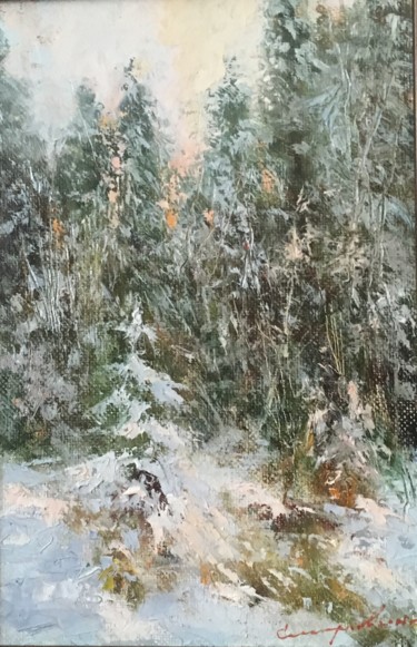 Painting titled "Зима" by Galina Baranova, Original Artwork, Oil