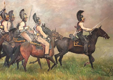 Painting titled "Кирасиры" by Galina Baranova, Original Artwork, Oil