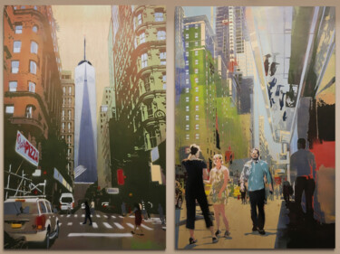 Malarstwo zatytułowany „Diptych WTC + Broad…” autorstwa Zsombor Barakonyi, Oryginalna praca, Akryl