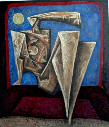 Картина под названием "Al Chiaro di Luna" - Orazio Barbagallo, Подлинное произведение искусства, Акрил Установлен на Деревян…