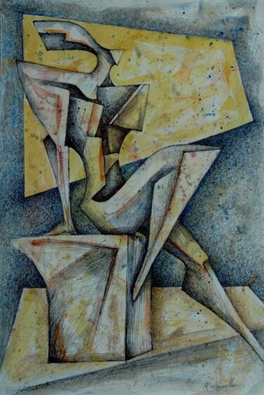 Painting titled "Riposo" by Orazio Barbagallo, Original Artwork, Watercolor