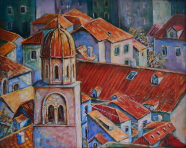 Картина под названием "Красные крыши Дубро…" - Barbara, Подлинное произведение искусства, Масло