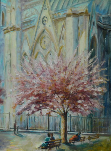 Картина под названием "В Париже под розовы…" - Barbara, Подлинное произведение искусства, Масло