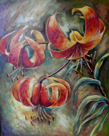 Картина под названием "Красные лилии" - Barbara, Подлинное произведение искусства, Масло