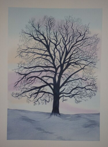 Картина под названием "Arbre hivernal" - Barbara B., Подлинное произведение искусства, Акварель Установлен на картон
