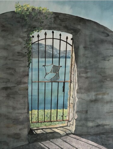 Peinture intitulée "La Porte du Paradis…" par Barbara B., Œuvre d'art originale, Aquarelle Monté sur Carton