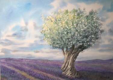 Painting titled "Olives Parfumées" by Barbara B., Original Artwork, Watercolor Mounted on Cardboard