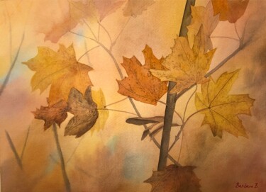 Painting titled "Lumières d'Automne" by Barbara B., Original Artwork, Watercolor Mounted on Cardboard