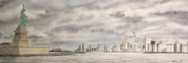 Painting titled "New York, New York!" by Barbara B., Original Artwork, Watercolor Mounted on Cardboard